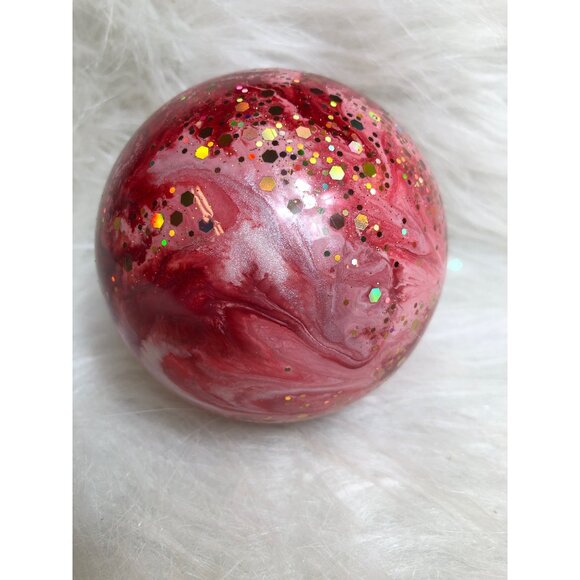 Christmas Ornament Red & Pink Swirl Globe Hand-Painted Marbled Glitter - Picture 6 of 8
